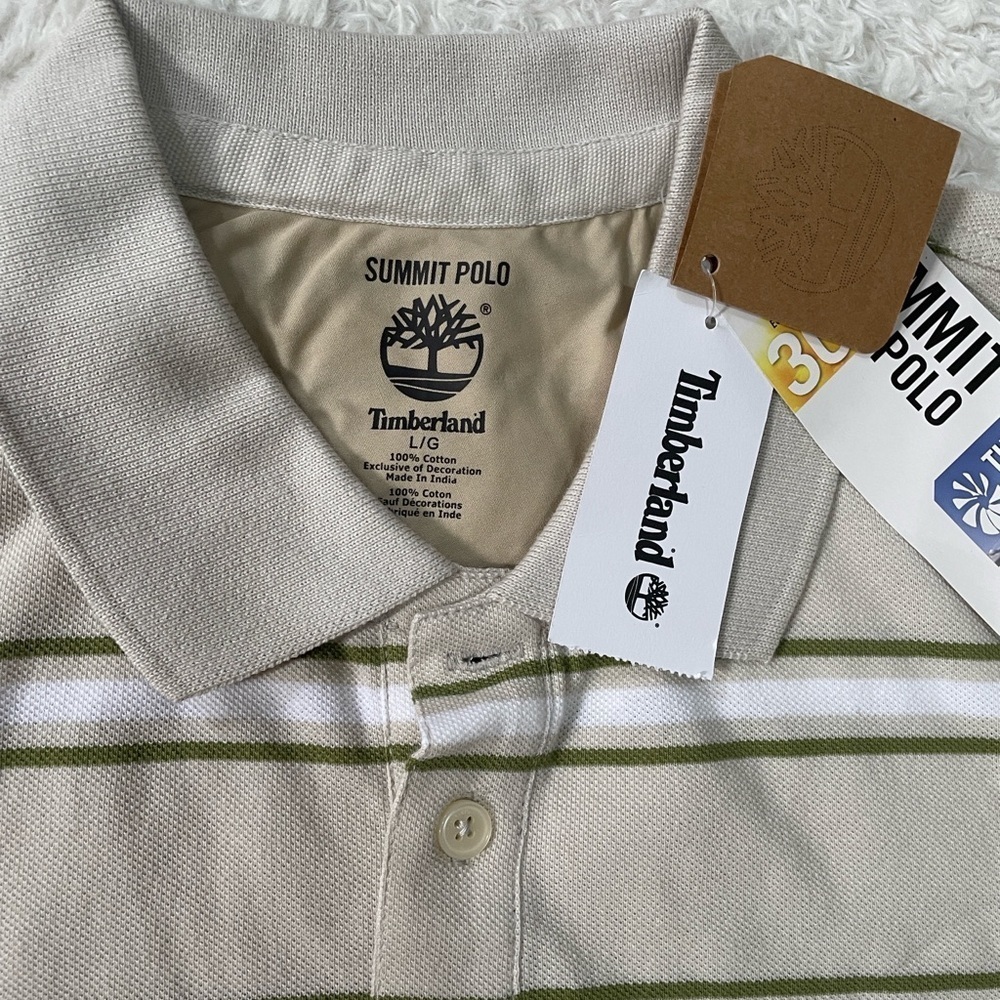 Timberland Beige and Olive Striped Polo Shirt - Picture 2 of 12